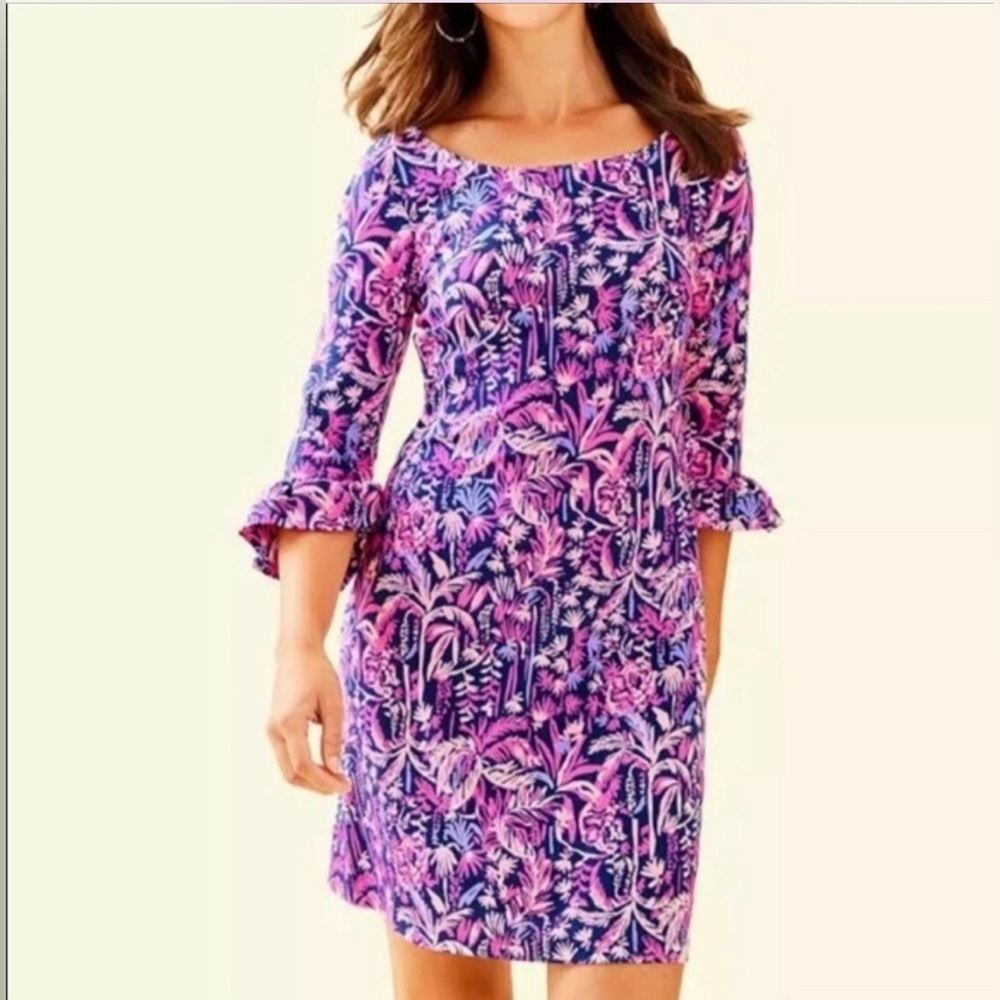 Lilly Pulitzer UPF 50+ Sophie Ruffle Dress pink blue tropical XS new w/o tags